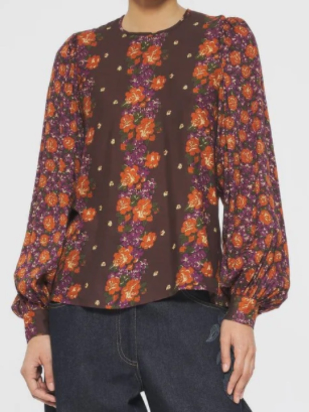 Antik Batik Magalie Blouse in Brown Floral Puff Sleeve Bohemian